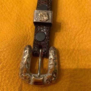 Vintage Southwest Sterling Silver Gorsuch Leather Women Belt